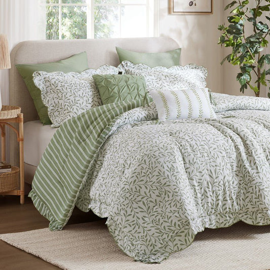 Darcy 5PC Scalloped Edge Comforter Set - Sage Green - Quahog Bay Bedding