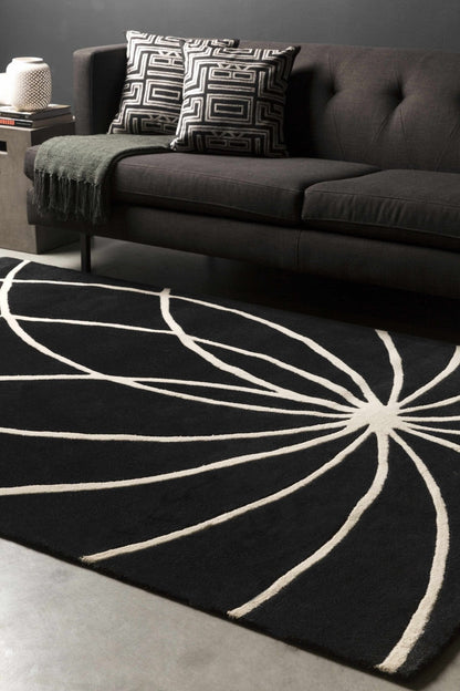 Davison Black Geometric Wool Carpet - Quahog Bay Bedding
