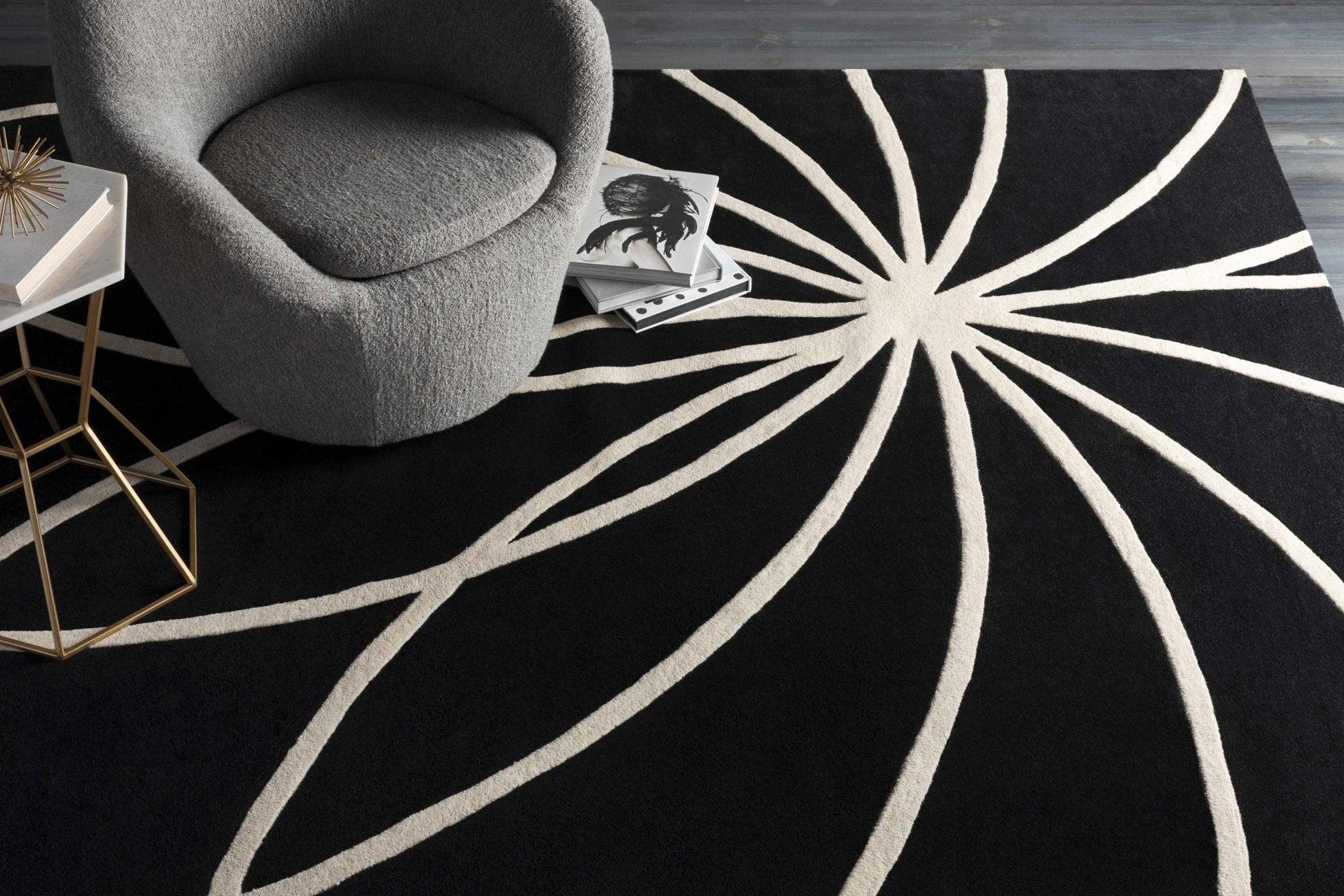 Davison Black Geometric Wool Carpet - Quahog Bay Bedding