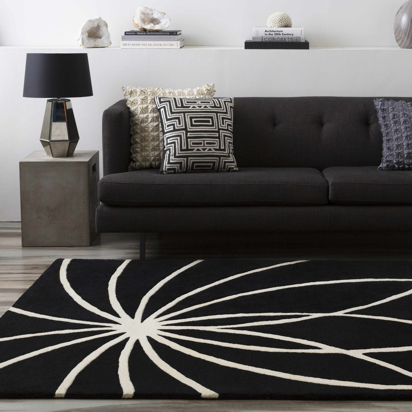 Davison Black Geometric Wool Carpet - Quahog Bay Bedding