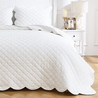 Diamond Scalloped Edge 100% Cotton Voile Hand Stitched Quilt Set 3PC - Quahog Bay Bedding
