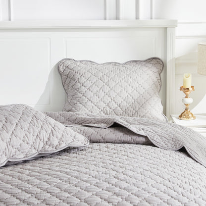Diamond Scalloped Edge 100% Cotton Voile Hand Stitched Quilt Set 3PC - Quahog Bay Bedding