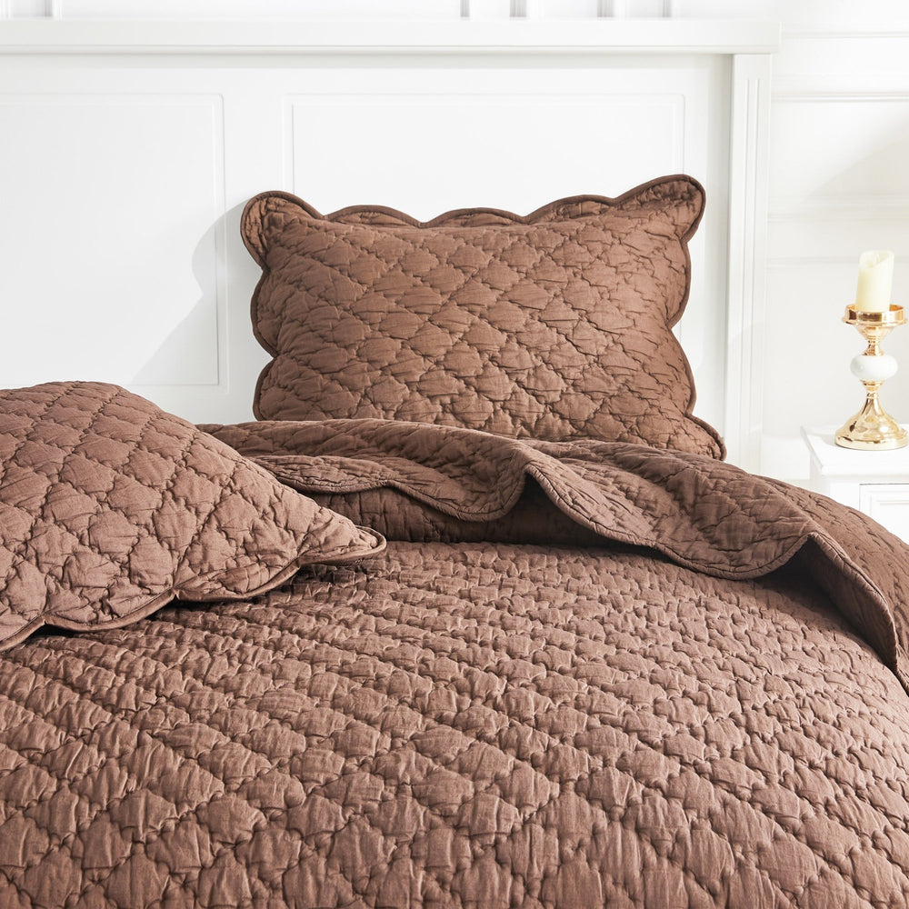 Diamond Scalloped Edge 100% Cotton Voile Hand Stitched Quilt Set 3PC - Quahog Bay Bedding
