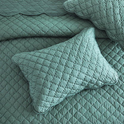 Diamond Scalloped Edge 100% Cotton Voile Hand Stitched Quilt Set 3PC - Quahog Bay Bedding