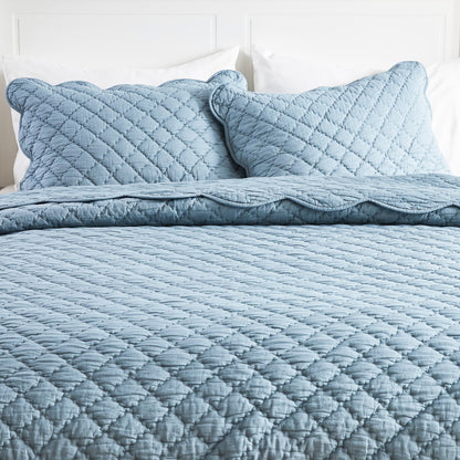 Diamond Scalloped Edge 100% Cotton Voile Hand Stitched Quilt Set 3PC - Quahog Bay Bedding