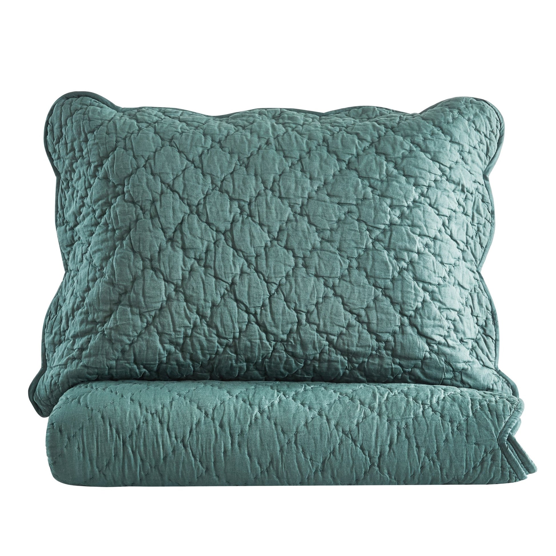Diamond Scalloped Edge 100% Cotton Voile Hand Stitched Quilt Set 3PC - Quahog Bay Bedding