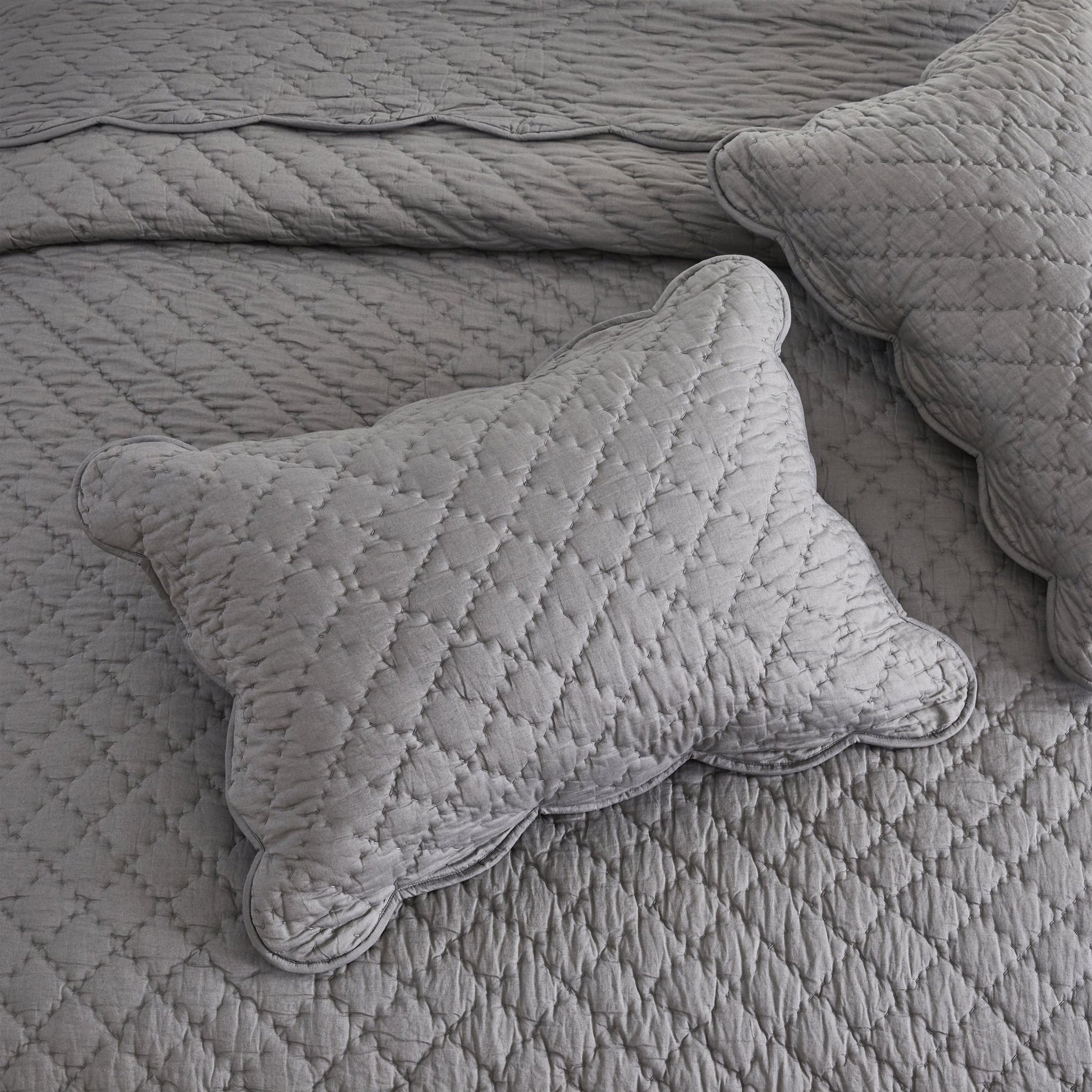 Diamond Scalloped Edge 100% Cotton Voile Hand Stitched Quilt Set 3PC - Quahog Bay Bedding