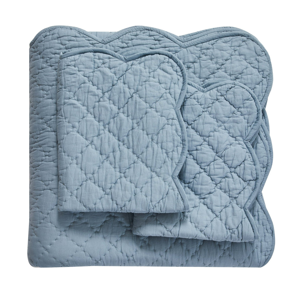 Diamond Scalloped Edge 100% Cotton Voile Hand Stitched Quilt Set 3PC - Quahog Bay Bedding