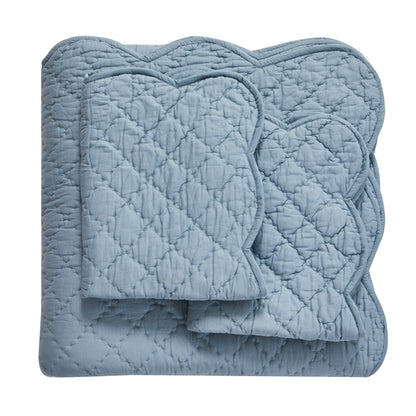 Diamond Scalloped Edge 100% Cotton Voile Hand Stitched Quilt Set 3PC - Quahog Bay Bedding