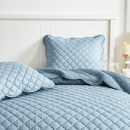 Diamond Scalloped Edge 100% Cotton Voile Hand Stitched Quilt Set 3PC - Quahog Bay Bedding