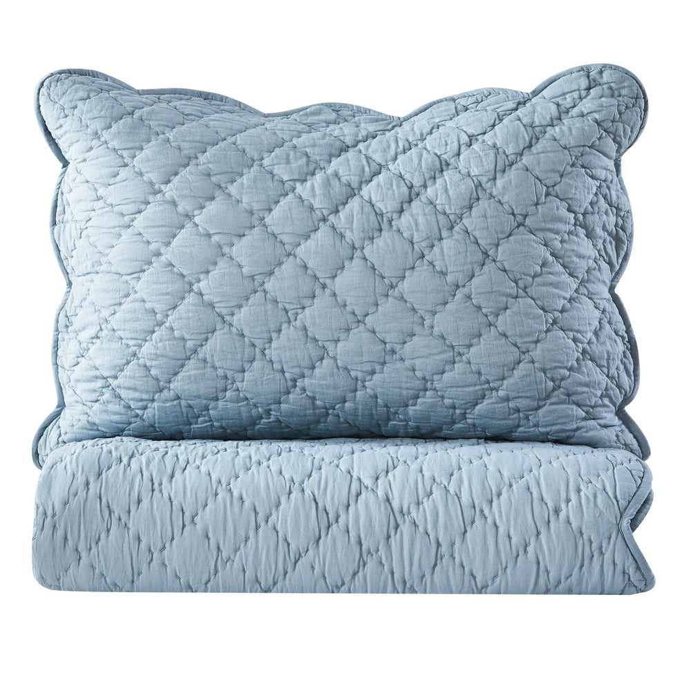 Diamond Scalloped Edge 100% Cotton Voile Hand Stitched Quilt Set 3PC - Quahog Bay Bedding