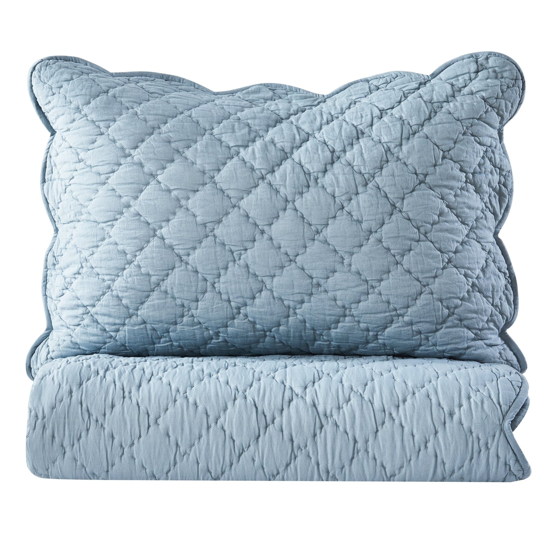 Diamond Scalloped Edge 100% Cotton Voile Hand Stitched Quilt Set 3PC - Quahog Bay Bedding
