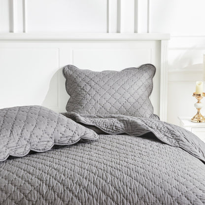Diamond Scalloped Edge 100% Cotton Voile Hand Stitched Quilt Set 3PC - Quahog Bay Bedding