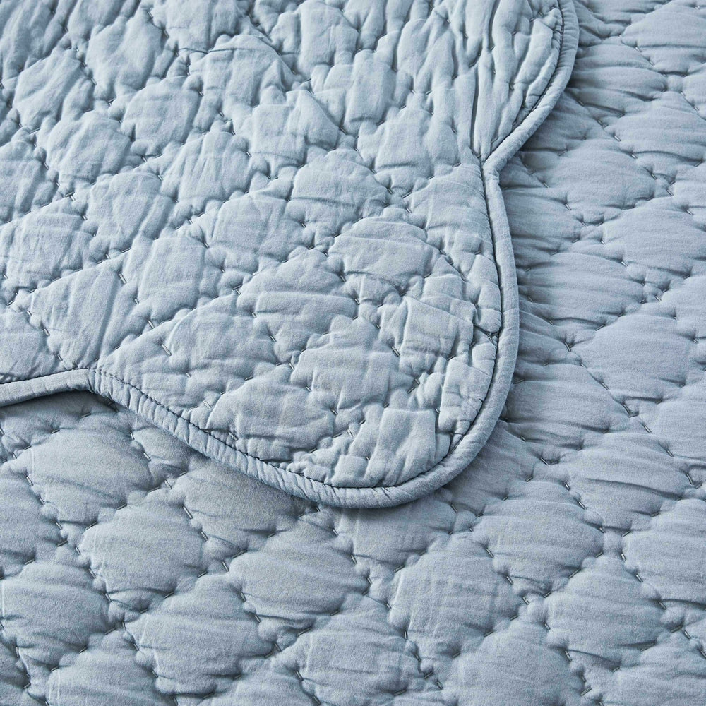 Diamond Scalloped Edge 100% Cotton Voile Hand Stitched Quilt Set 3PC - Quahog Bay Bedding