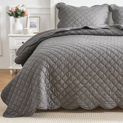 Diamond Scalloped Edge 100% Cotton Voile Hand Stitched Quilt Set 3PC - Quahog Bay Bedding