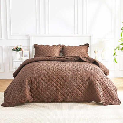 Diamond Scalloped Edge 100% Cotton Voile Hand Stitched Quilt Set 3PC - Quahog Bay Bedding