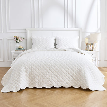 Diamond Scalloped Edge 100% Cotton Voile Hand Stitched Quilt Set 3PC - Quahog Bay Bedding