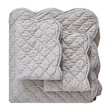Diamond Scalloped Edge 100% Cotton Voile Hand Stitched Quilt Set 3PC - Quahog Bay Bedding