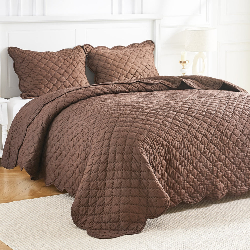 Diamond Scalloped Edge 100% Cotton Voile Hand Stitched Quilt Set 3PC - Quahog Bay Bedding