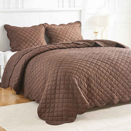 Diamond Scalloped Edge 100% Cotton Voile Hand Stitched Quilt Set 3PC - Quahog Bay Bedding