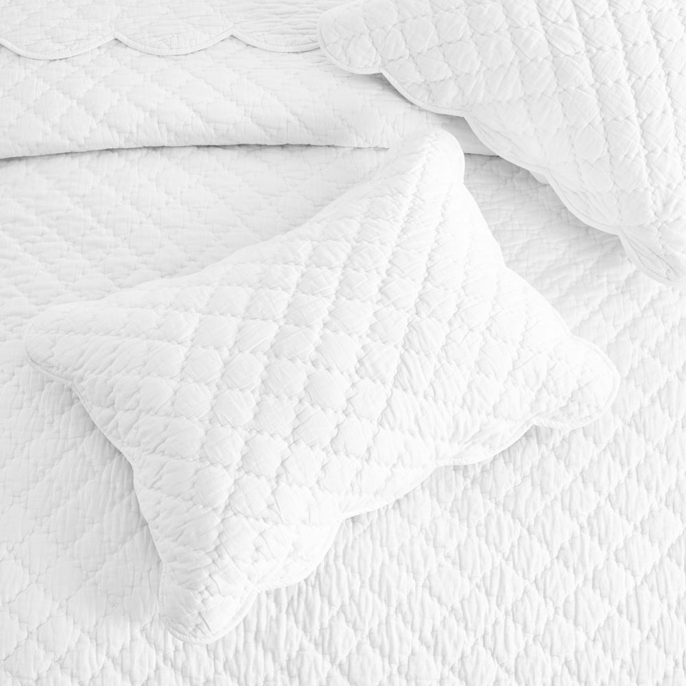 Diamond Scalloped Edge 100% Cotton Voile Hand Stitched Quilt Set 3PC - Quahog Bay Bedding