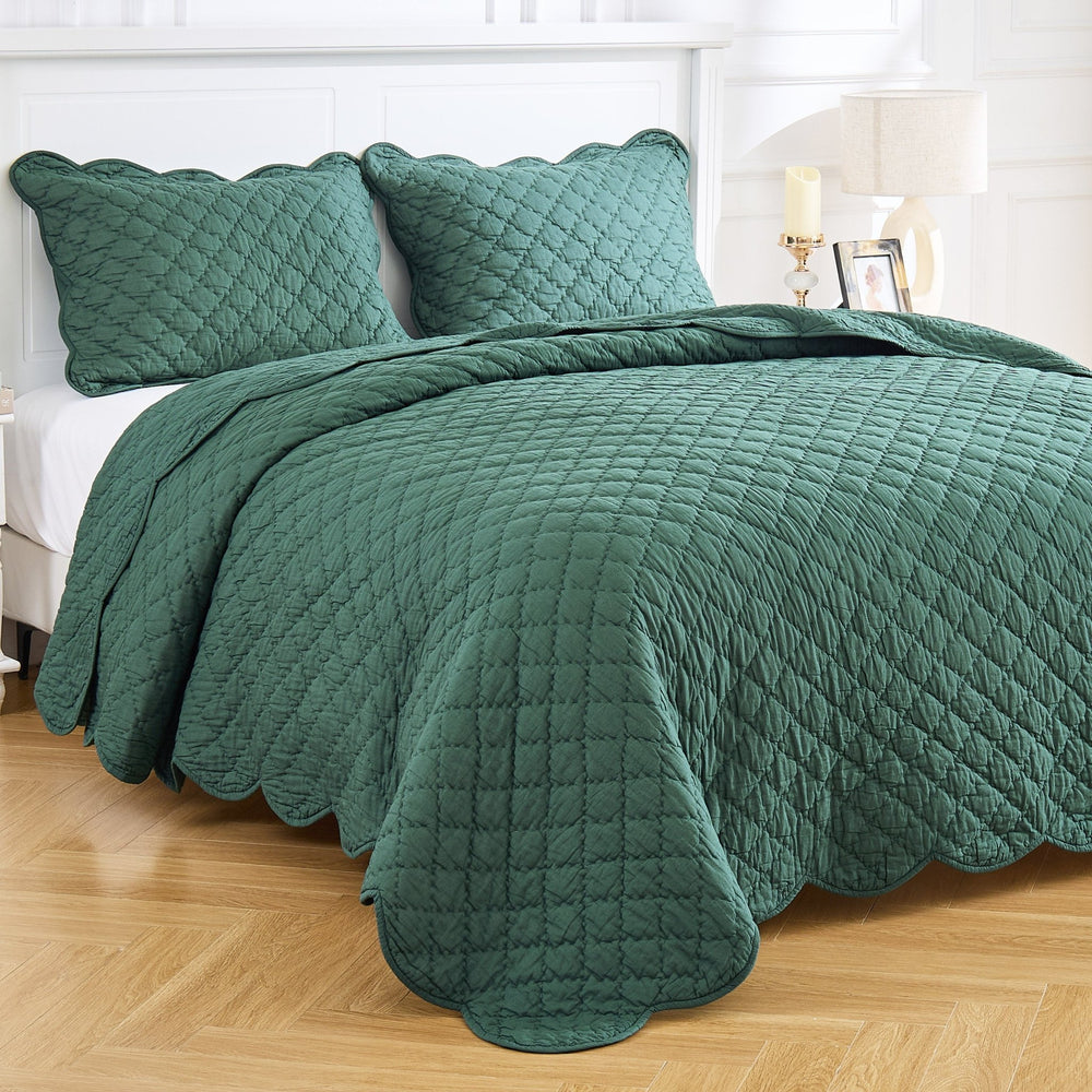 Diamond Scalloped Edge 100% Cotton Voile Hand Stitched Quilt Set 3PC - Quahog Bay Bedding