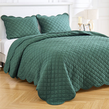 Diamond Scalloped Edge 100% Cotton Voile Hand Stitched Quilt Set 3PC - Quahog Bay Bedding