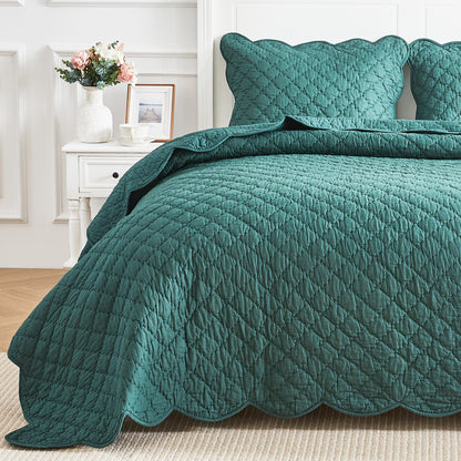 Diamond Scalloped Edge 100% Cotton Voile Hand Stitched Quilt Set 3PC - Quahog Bay Bedding