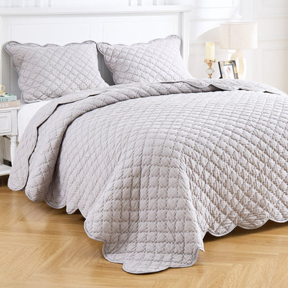 Diamond Scalloped Edge 100% Cotton Voile Hand Stitched Quilt Set 3PC - Quahog Bay Bedding
