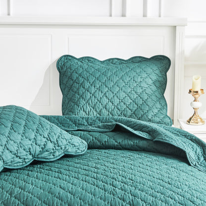 Diamond Scalloped Edge 100% Cotton Voile Hand Stitched Quilt Set 3PC - Quahog Bay Bedding