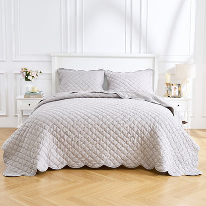 Diamond Scalloped Edge 100% Cotton Voile Hand Stitched Quilt Set 3PC - Quahog Bay Bedding