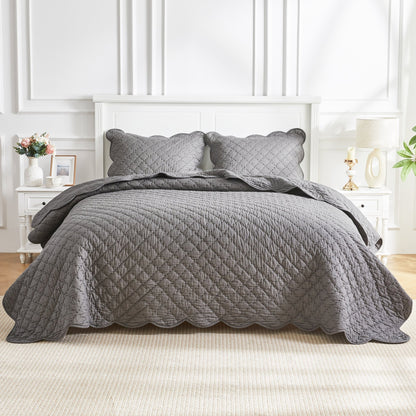 Diamond Scalloped Edge 100% Cotton Voile Hand Stitched Quilt Set 3PC - Quahog Bay Bedding