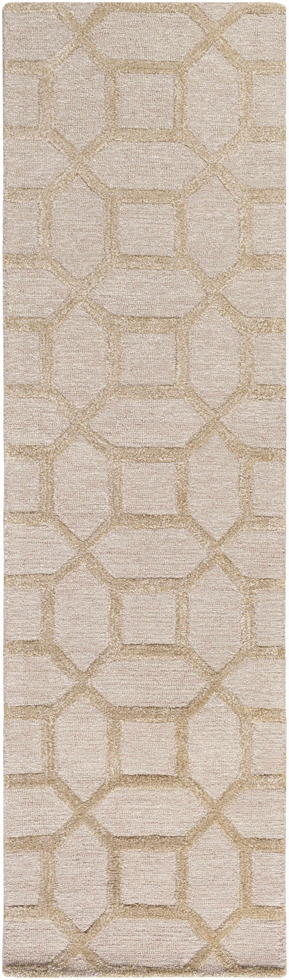 Ivory beige Dodgertown Area Rug runner with geometric pattern, hand-tufted for a soft and durable finish in compact areas.