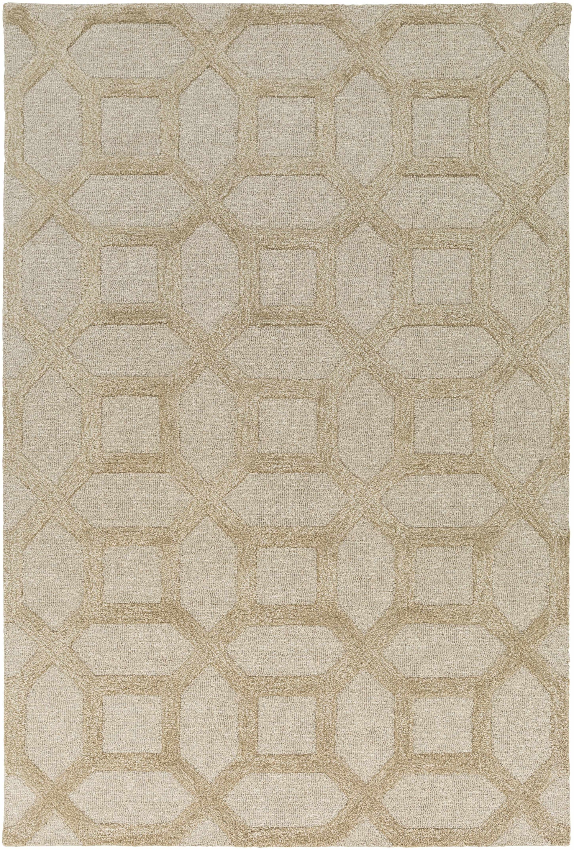 Dodgertown Area Rug - Ivory Beige Wool | Hand Tufted with geometric pattern, medium pile, ideal for modern home decor in living spaces.