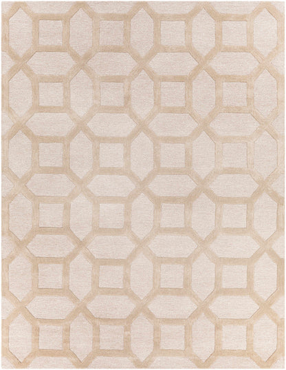 Dodgertown Area Rug in ivory beige, hand-tufted wool with a medium pile and geometric pattern, suitable for contemporary interiors.
