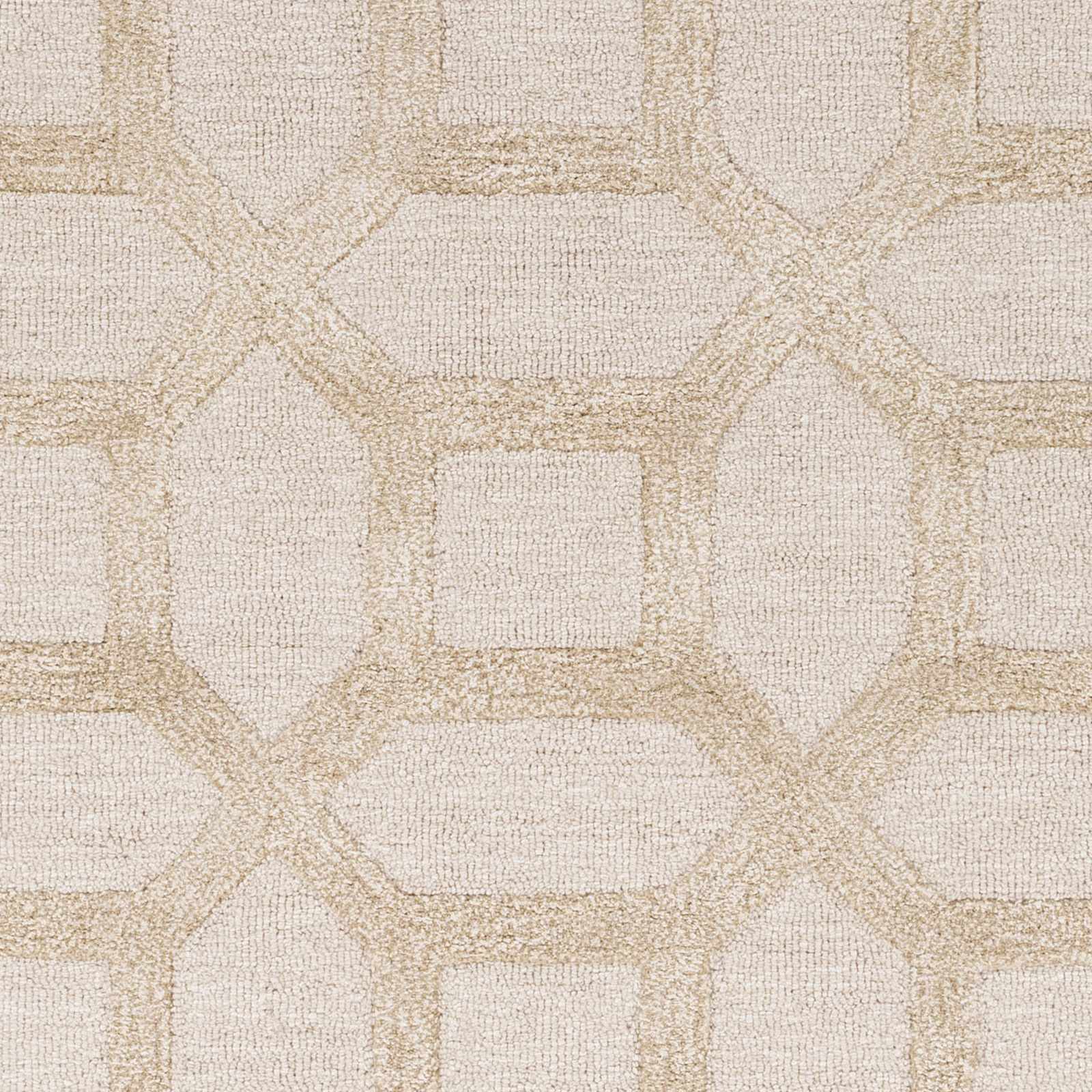 Close-up of Dodgertown Area Rug in ivory beige, showcasing the detailed hand-tufted wool and viscose geometric pattern.