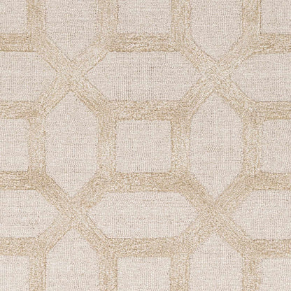 Close-up of Dodgertown Area Rug in ivory beige, showcasing the detailed hand-tufted wool and viscose geometric pattern.