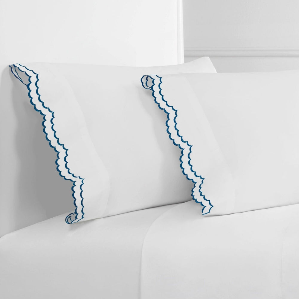 Double Scallop Embroidered Percale Pillowcase Pair - Quahog Bay Bedding