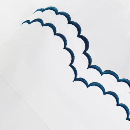 Double Scallop Embroidered Percale Pillowcase Pair - Quahog Bay Bedding