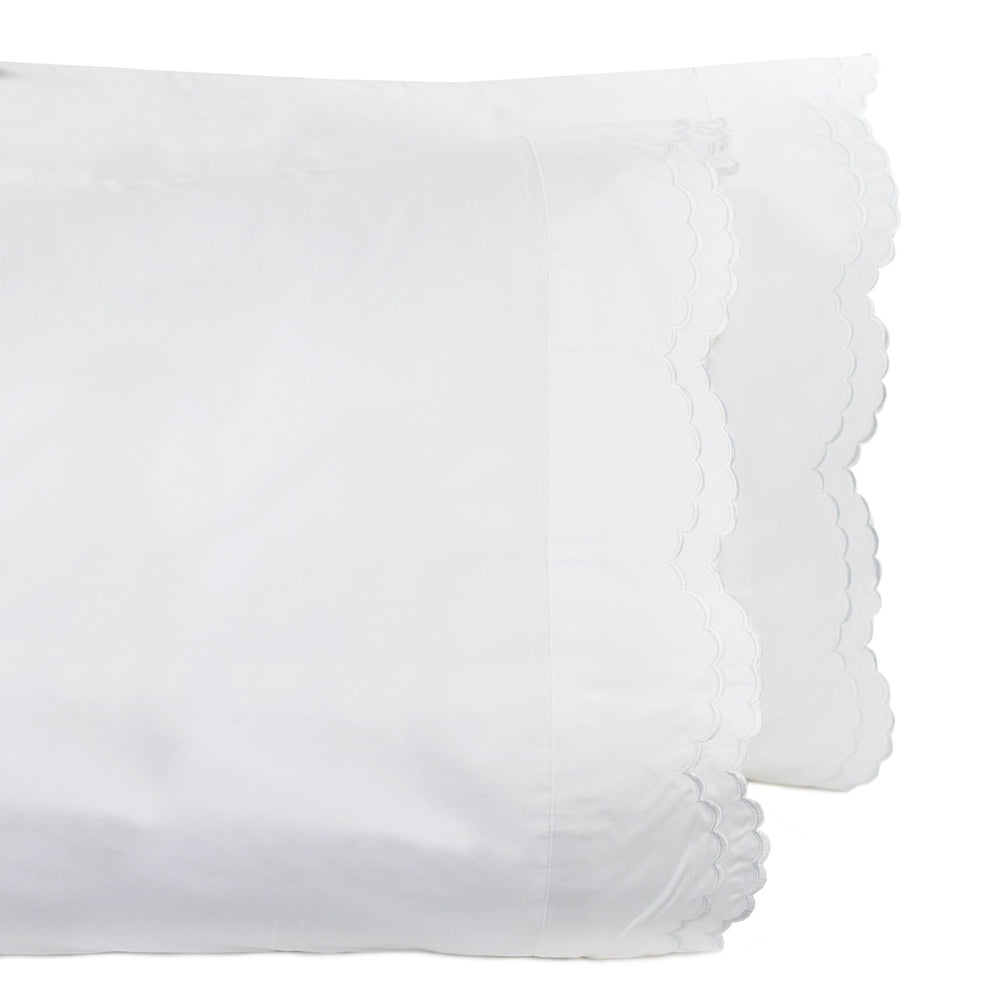 Double Scallop Embroidered Percale Pillowcase Pair - Quahog Bay Bedding