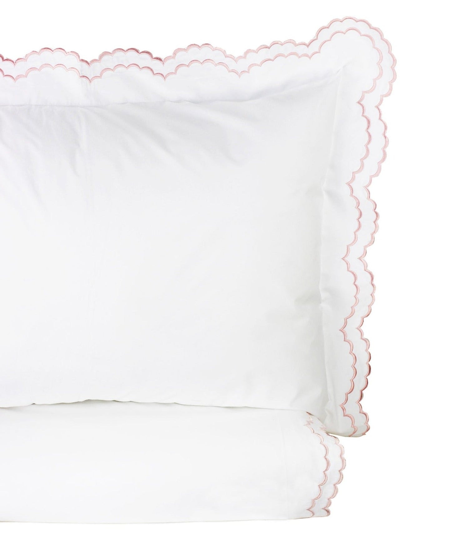 Double Scalloped Edge Embroidered Percale Duvet Set 300TC 100% Cotton - Quahog Bay Bedding