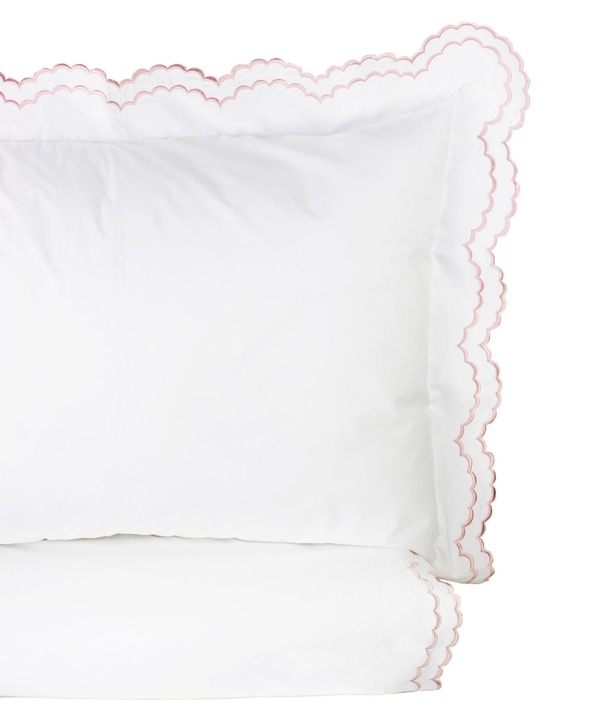 Double Scalloped Edge Embroidered Percale Duvet Set 300TC 100% Cotton - Quahog Bay Bedding