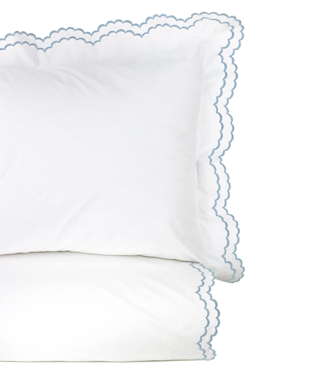 Double Scalloped Edge Embroidered Percale Duvet Set 300TC 100% Cotton - Quahog Bay Bedding