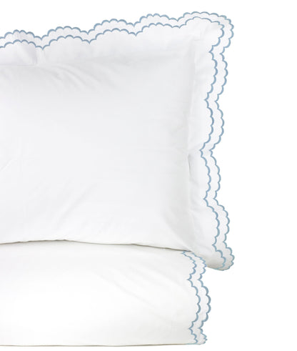 Double Scalloped Edge Embroidered Percale Duvet Set 300TC 100% Cotton - Quahog Bay Bedding