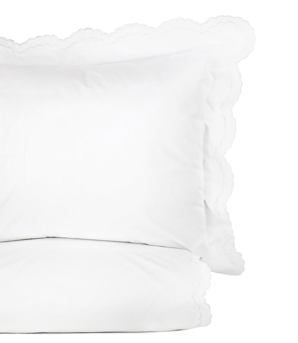Double Scalloped Edge Embroidered Percale Duvet Set 300TC 100% Cotton - Quahog Bay Bedding