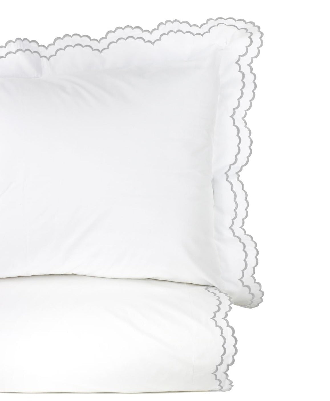 Double Scalloped Edge Embroidered Percale Duvet Set 300TC 100% Cotton - Quahog Bay Bedding