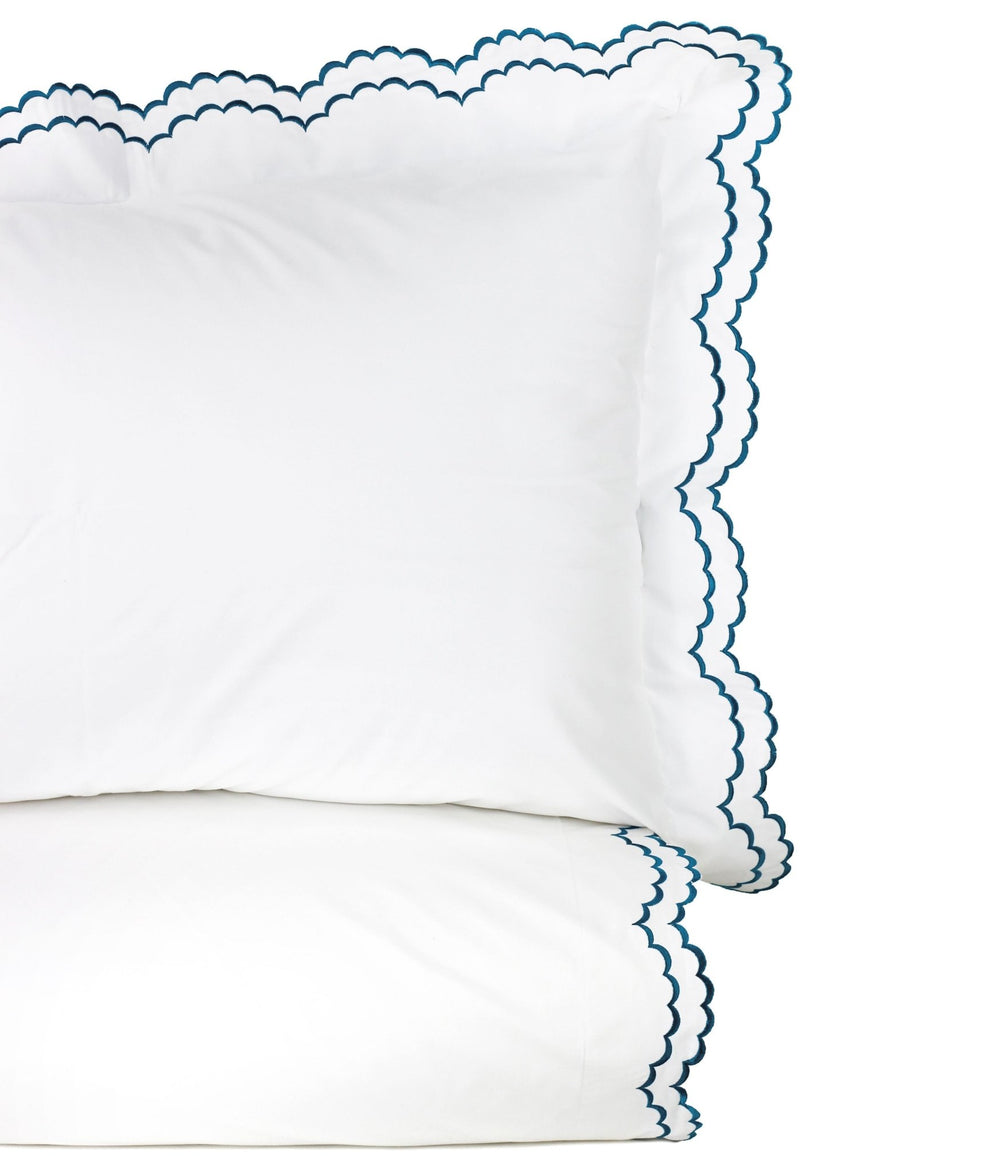 Double Scalloped Edge Embroidered Percale Duvet Set 300TC 100% Cotton - Quahog Bay Bedding