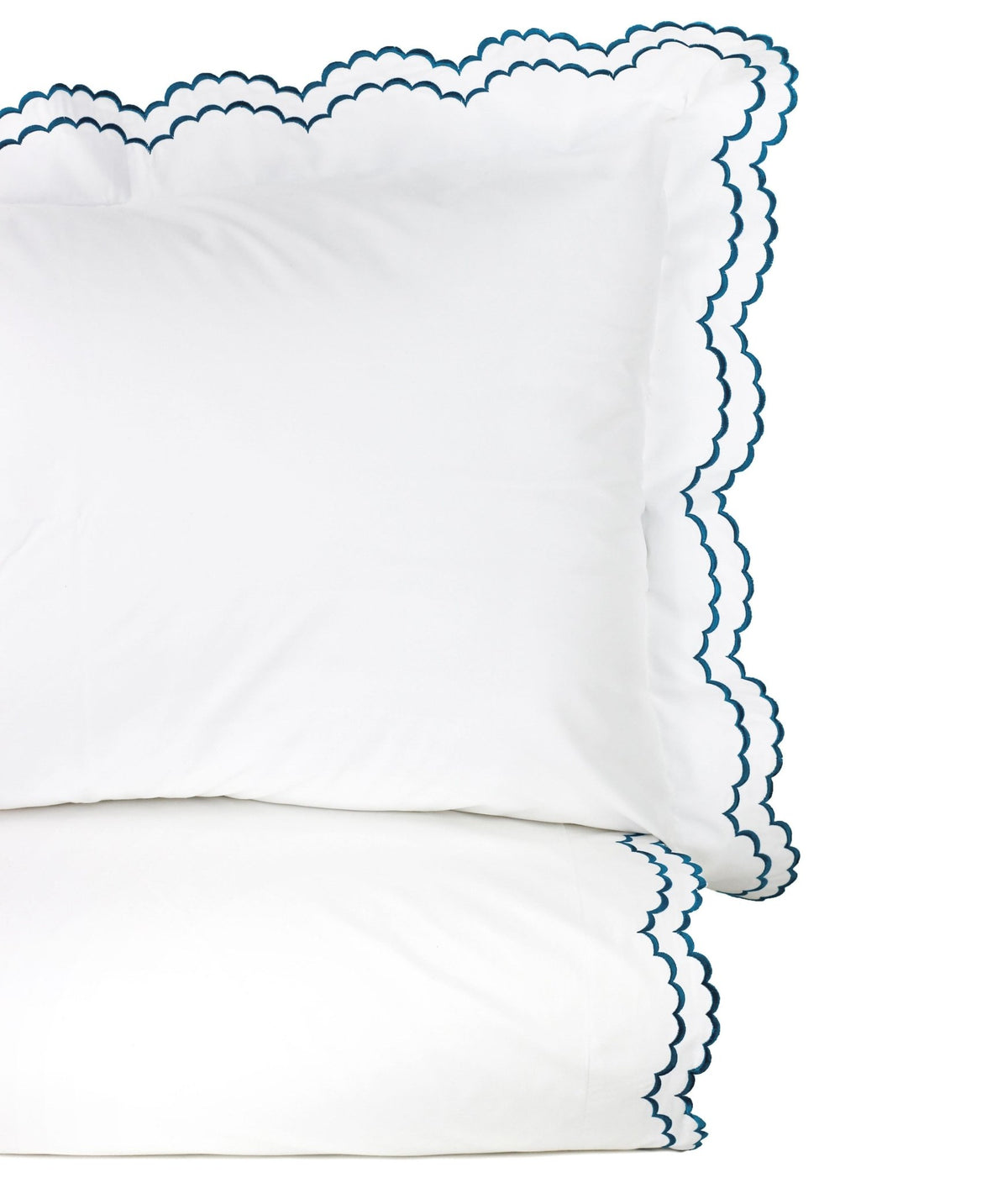 Double Scalloped Edge Embroidered Percale Duvet Set 300TC 100% Cotton - Quahog Bay Bedding