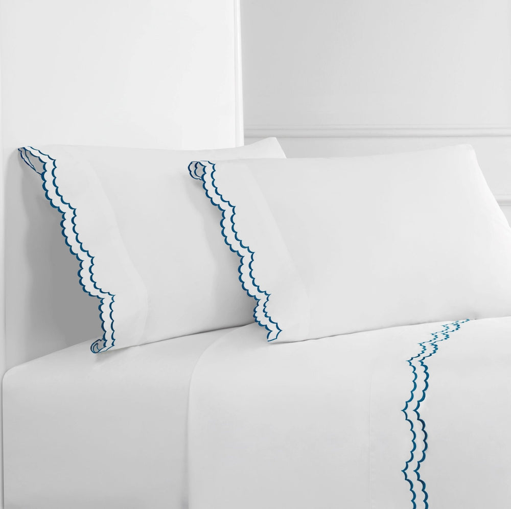 Double Scalloped Edge Embroidered Percale Sheet Set - Quahog Bay Bedding
