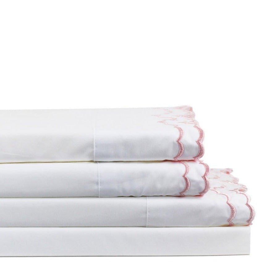 Double Scalloped Edge Embroidered Percale Sheet Set - Quahog Bay Bedding